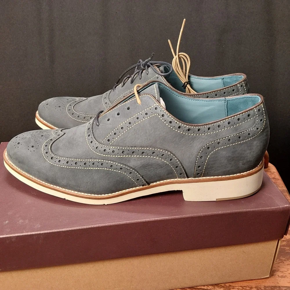 Johnston & Murphy Watkins Navy Nubuck Wingtip Oxford Shoes 20-8167 Mens 12 M